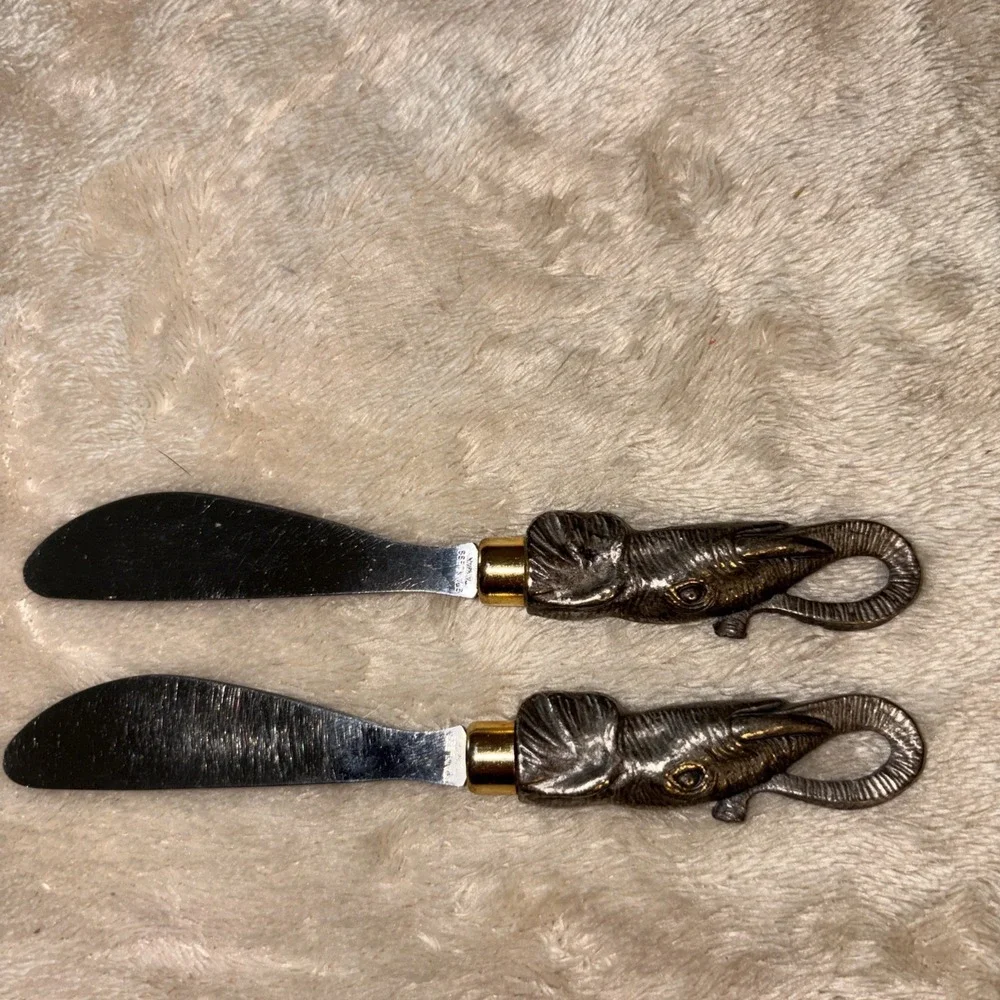 Arthur Court Elephant Handle Cheese Butter Spreaders Kitchen Set of 2